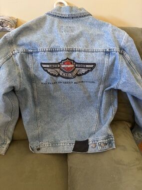 Harley-Davidson Light Blue Denim Jacket with Embroidered Wing Patch